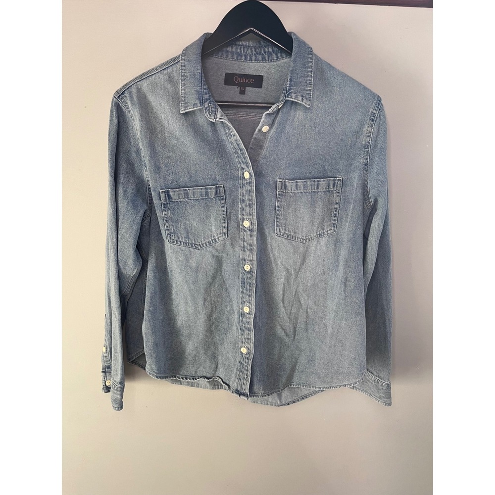 Quince Women XL Light Wash Denim Button Down Shirt Cotton Long Sleeve KDW01